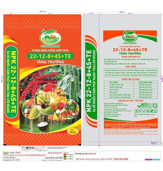 Phân bón Fertimark NPK 25-12-8+4S+TE