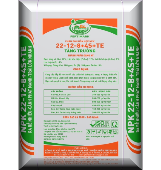 Phân bón Fertimark NPK 25-12-8+4S+TE